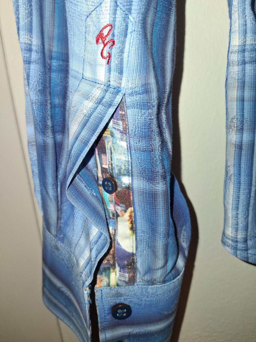 Robert Graham Light Blue Plaid Button-Down with Colorful Embroidered Yoke - Picture 5 of 6